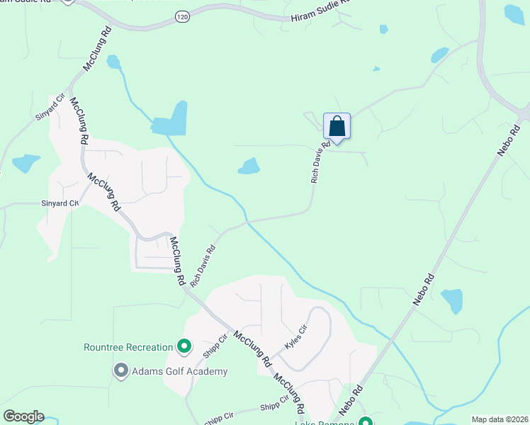 map of restaurants, bars, coffee shops, grocery stores, and more near 1030 Rich Davis Road in Hiram