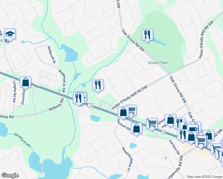 map of restaurants, bars, coffee shops, grocery stores, and more near 699 Hoke O'Kelly Mill Road Southwest in Loganville