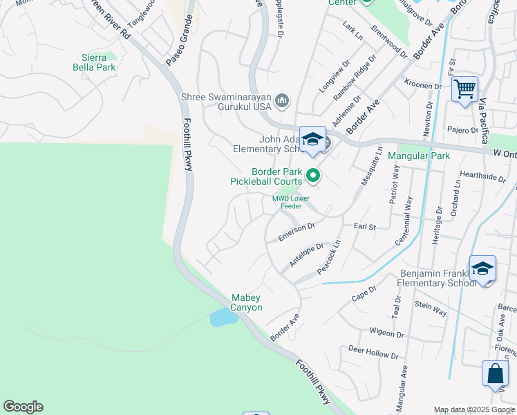 map of restaurants, bars, coffee shops, grocery stores, and more near 1720 Sugar Pine Drive in Corona