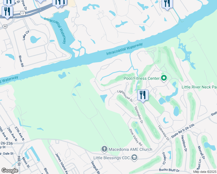 map of restaurants, bars, coffee shops, grocery stores, and more near 4947 South Island Drive in North Myrtle Beach