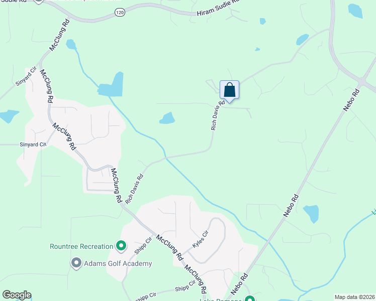map of restaurants, bars, coffee shops, grocery stores, and more near 1030 Rich Davis Road in Hiram