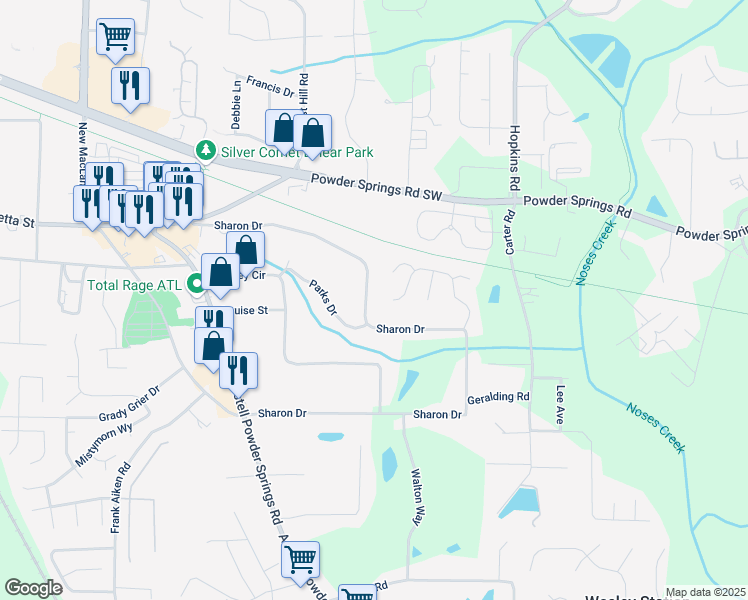 map of restaurants, bars, coffee shops, grocery stores, and more near 3698 Sharon Drive in Powder Springs