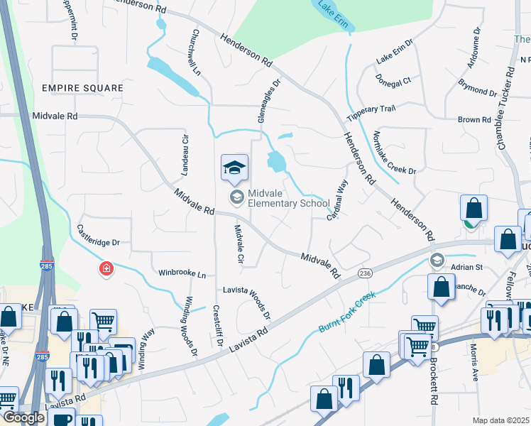 map of restaurants, bars, coffee shops, grocery stores, and more near 3794 West Hayward Court in Tucker