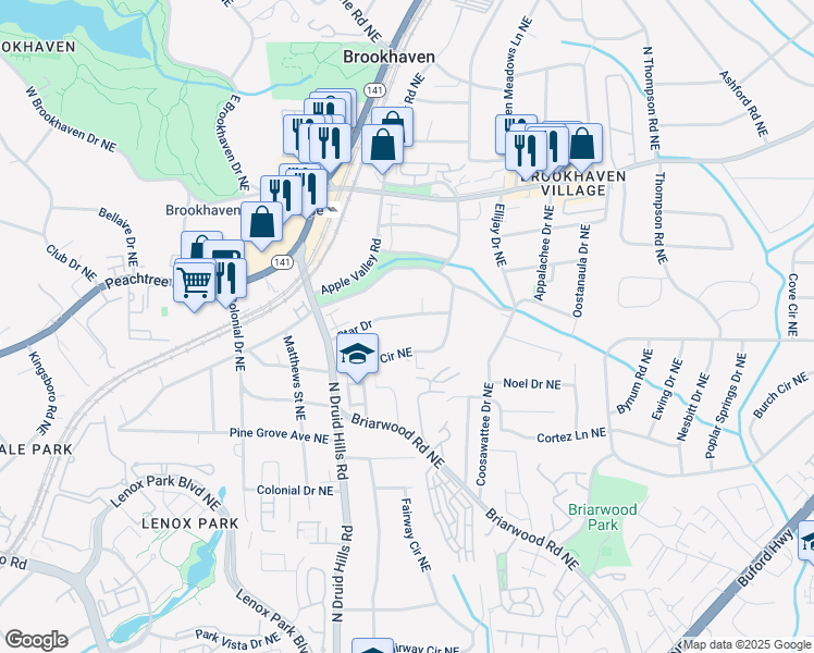 map of restaurants, bars, coffee shops, grocery stores, and more near 1287 Star Drive in Atlanta