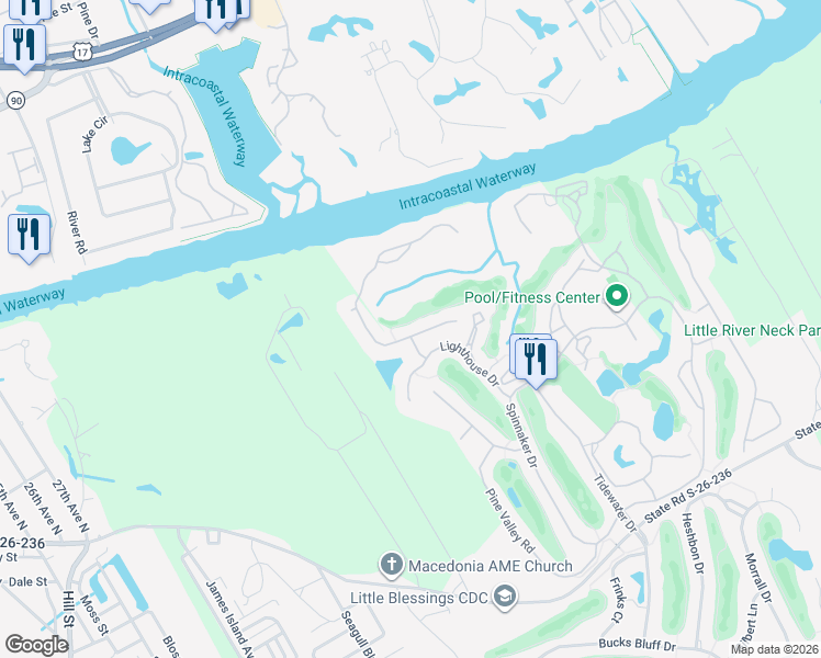 map of restaurants, bars, coffee shops, grocery stores, and more near 4949 South Island Drive in North Myrtle Beach