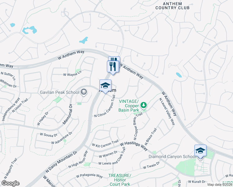 map of restaurants, bars, coffee shops, grocery stores, and more near 41003 North Citrus Canyon Trail in New River