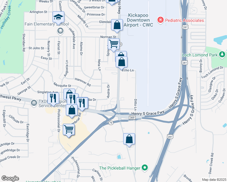 map of restaurants, bars, coffee shops, grocery stores, and more near 5024 Old Jacksboro Highway in Wichita Falls