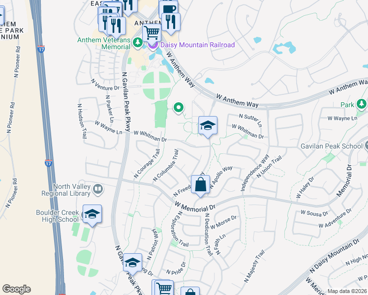 map of restaurants, bars, coffee shops, grocery stores, and more near 3426 West Steinbeck Drive in New River