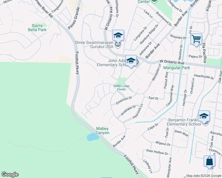 map of restaurants, bars, coffee shops, grocery stores, and more near 1721 Sugar Pine Drive in Corona