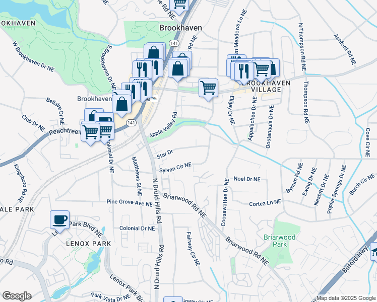 map of restaurants, bars, coffee shops, grocery stores, and more near 1287 Star Drive in Atlanta