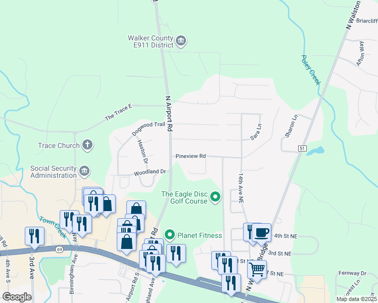 map of restaurants, bars, coffee shops, grocery stores, and more near 1002 Pineview Road in Jasper
