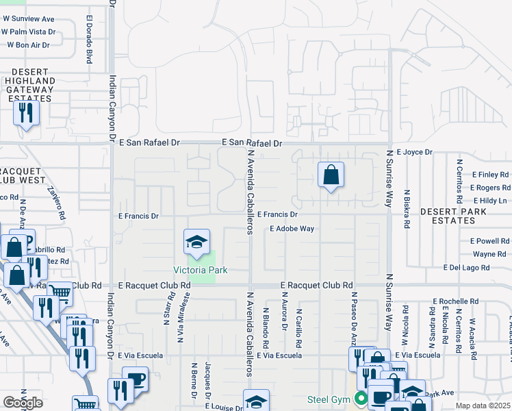map of restaurants, bars, coffee shops, grocery stores, and more near 3006 North Avenida Caballeros in Palm Springs