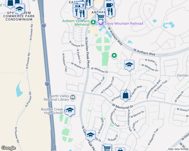 map of restaurants, bars, coffee shops, grocery stores, and more near 40922 North Hearst Drive in New River