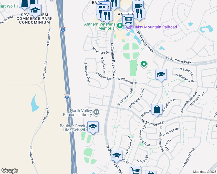 map of restaurants, bars, coffee shops, grocery stores, and more near 3651 West Jacksonville Drive in New River