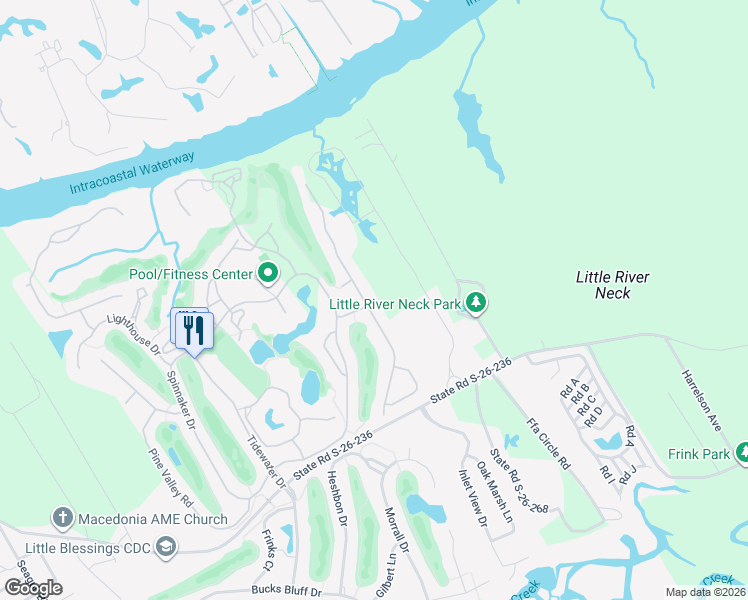 map of restaurants, bars, coffee shops, grocery stores, and more near 1301 Clipper Road in North Myrtle Beach