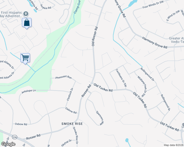 map of restaurants, bars, coffee shops, grocery stores, and more near 383 Old Rosser Road in Stone Mountain