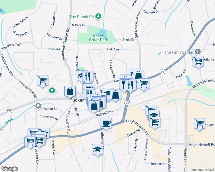 map of restaurants, bars, coffee shops, grocery stores, and more near 5109 Lavista Road in Tucker