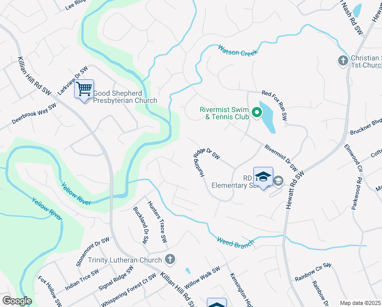 map of restaurants, bars, coffee shops, grocery stores, and more near 3864 Hunting Ridge Drive Southwest in Lilburn