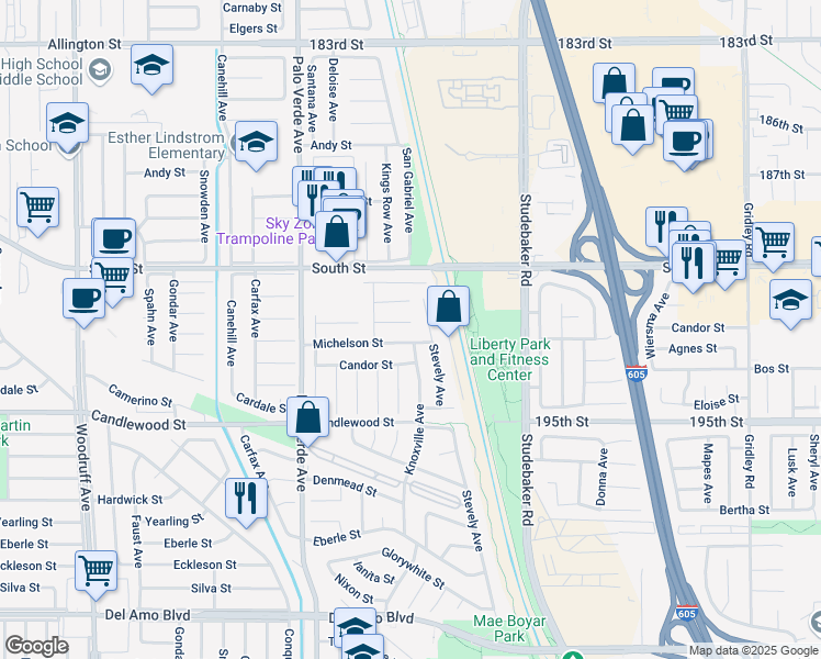map of restaurants, bars, coffee shops, grocery stores, and more near 6638 Bigelow Street in Lakewood