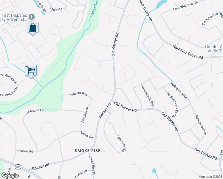map of restaurants, bars, coffee shops, grocery stores, and more near 383 Old Rosser Rd in Stone Mountain