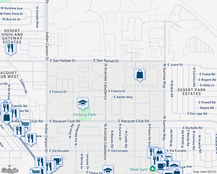 map of restaurants, bars, coffee shops, grocery stores, and more near 3006 North Avenida Caballeros in Palm Springs