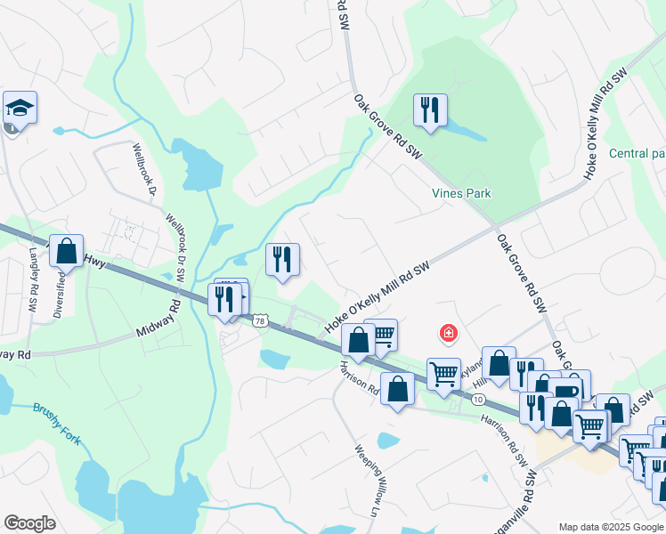 map of restaurants, bars, coffee shops, grocery stores, and more near 3517 Okelly Drive in Loganville