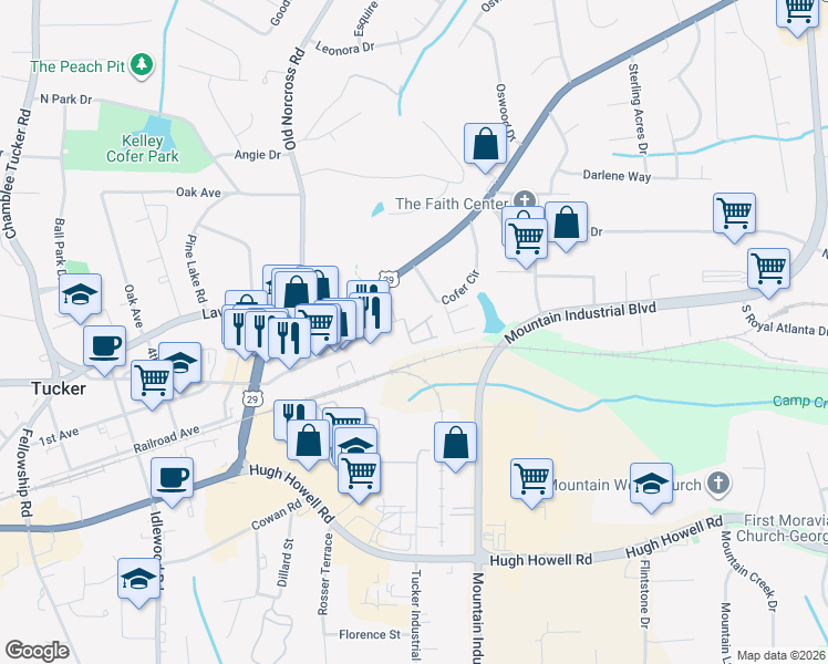 map of restaurants, bars, coffee shops, grocery stores, and more near 2403 Ivey Crest Circle in Tucker