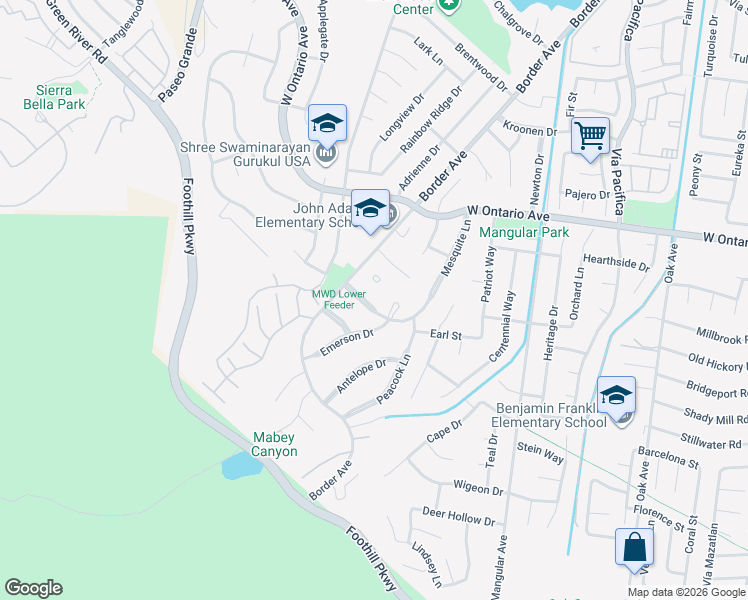 map of restaurants, bars, coffee shops, grocery stores, and more near 2468 Mesquite Lane in Corona