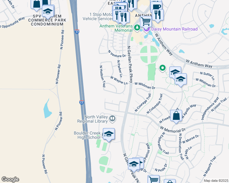map of restaurants, bars, coffee shops, grocery stores, and more near 3701 West Whitman Drive in New River