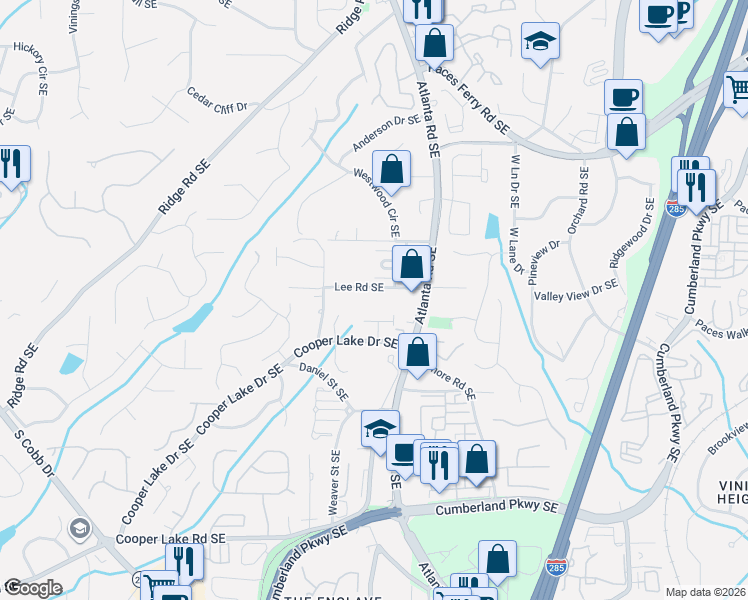 map of restaurants, bars, coffee shops, grocery stores, and more near 2038 Lee Road in Smyrna