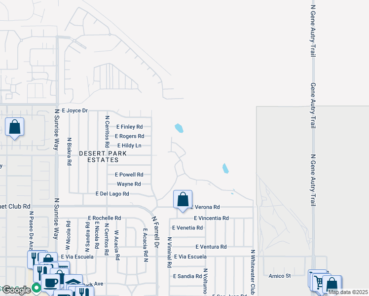 map of restaurants, bars, coffee shops, grocery stores, and more near 2722 Alexander Club Drive in Palm Springs