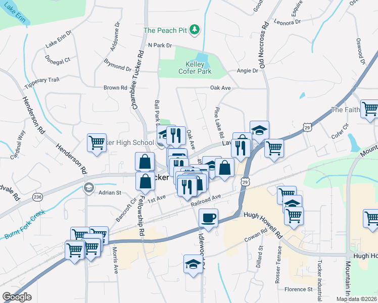 map of restaurants, bars, coffee shops, grocery stores, and more near 5066 Lavista Road in Tucker
