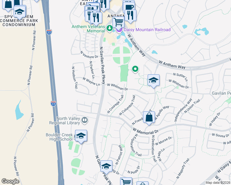 map of restaurants, bars, coffee shops, grocery stores, and more near 3518 West Spirit Lane in New River