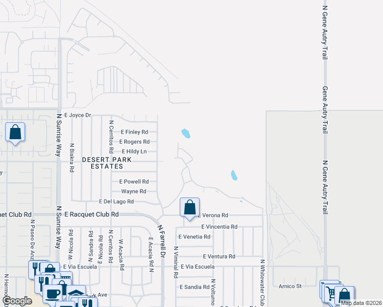 map of restaurants, bars, coffee shops, grocery stores, and more near 2722 Alexander Club Drive in Palm Springs