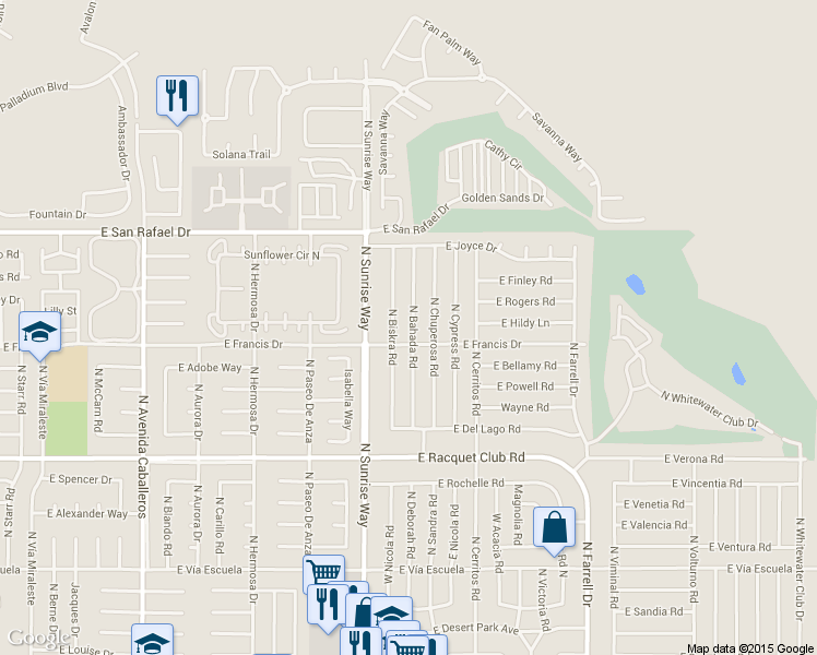 map of restaurants, bars, coffee shops, grocery stores, and more near 2930 North Bahada Road in Palm Springs