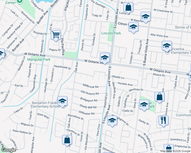 map of restaurants, bars, coffee shops, grocery stores, and more near 2345 Talbot Circle in Corona