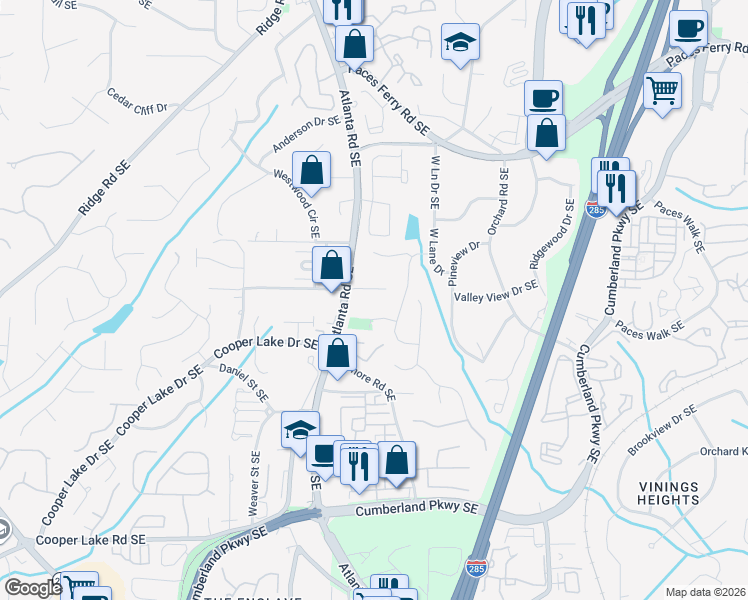 map of restaurants, bars, coffee shops, grocery stores, and more near 2180 Lee Road Southeast in Smyrna
