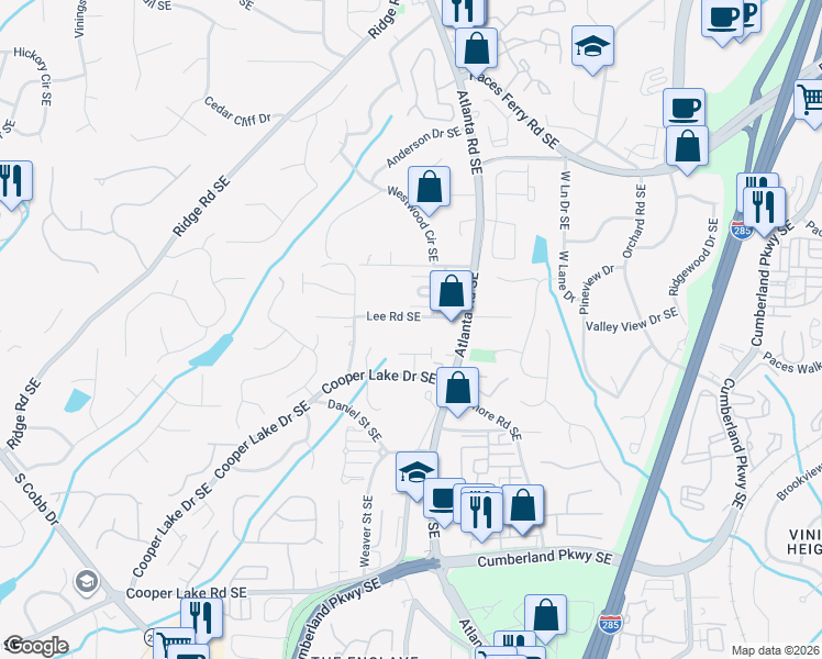 map of restaurants, bars, coffee shops, grocery stores, and more near 2038 Lee Road in Smyrna