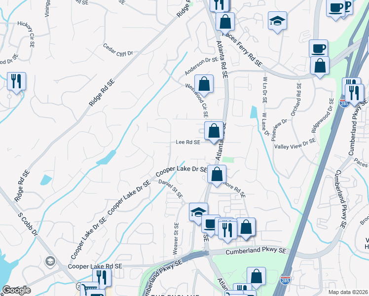 map of restaurants, bars, coffee shops, grocery stores, and more near 2038 Lee Road in Smyrna