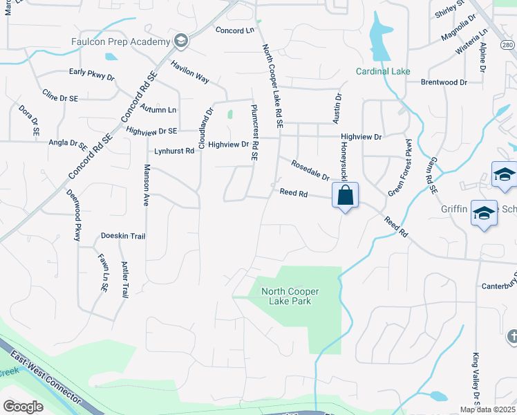 map of restaurants, bars, coffee shops, grocery stores, and more near 4020 North Cooper Lake Road Southeast in Smyrna