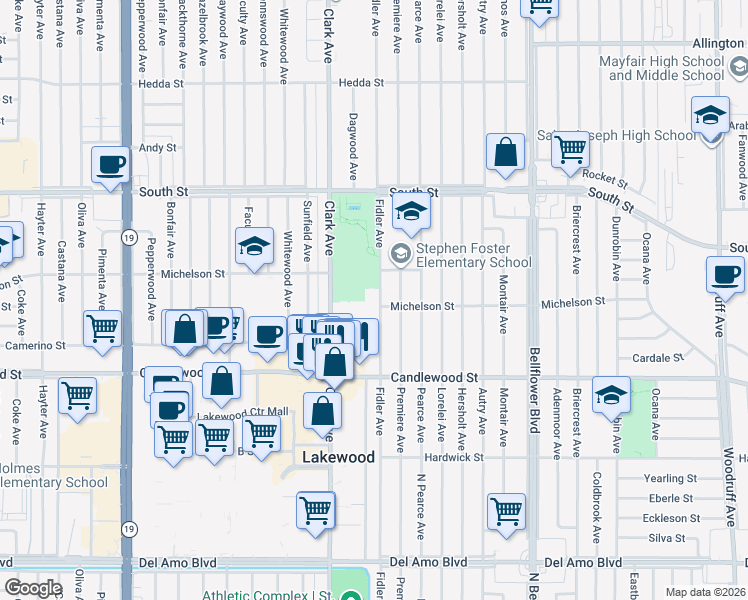 map of restaurants, bars, coffee shops, grocery stores, and more near 5511 Fidler Avenue in Lakewood