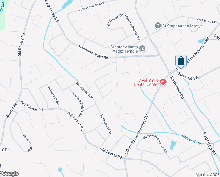 map of restaurants, bars, coffee shops, grocery stores, and more near 564 Grove Creek Court Southwest in Lilburn