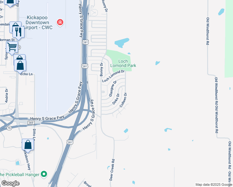 map of restaurants, bars, coffee shops, grocery stores, and more near 228 Dirks Drive in Wichita Falls