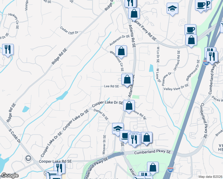 map of restaurants, bars, coffee shops, grocery stores, and more near 2038 Lee Road in Smyrna