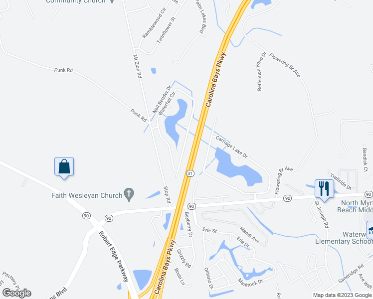 map of restaurants, bars, coffee shops, grocery stores, and more near 281 Waterfall Circle in Little River