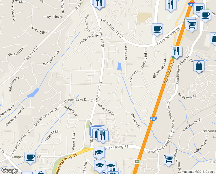 map of restaurants, bars, coffee shops, grocery stores, and more near 2180 Lee Road Southeast in Smyrna