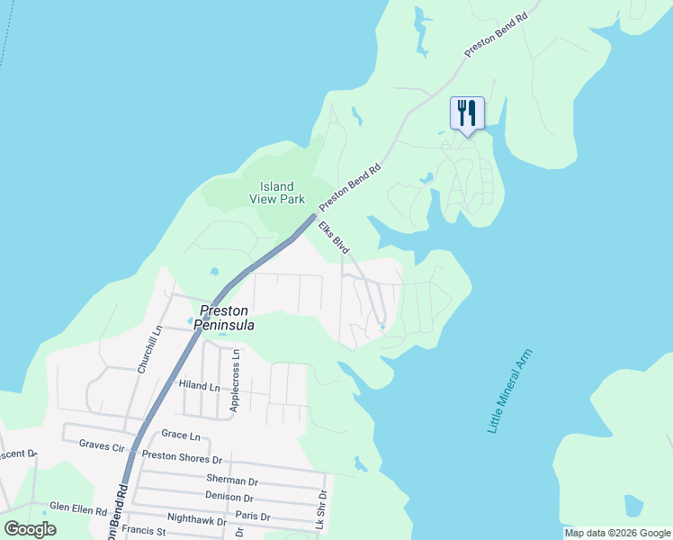 map of restaurants, bars, coffee shops, grocery stores, and more near 52 Shoreline Road in Pottsboro