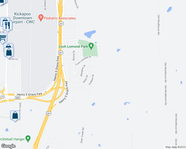 map of restaurants, bars, coffee shops, grocery stores, and more near 4822 Colleen Drive in Wichita Falls