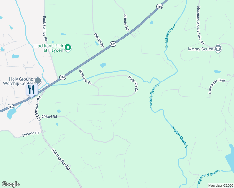 map of restaurants, bars, coffee shops, grocery stores, and more near 632 Magnolia Circle in Warrior