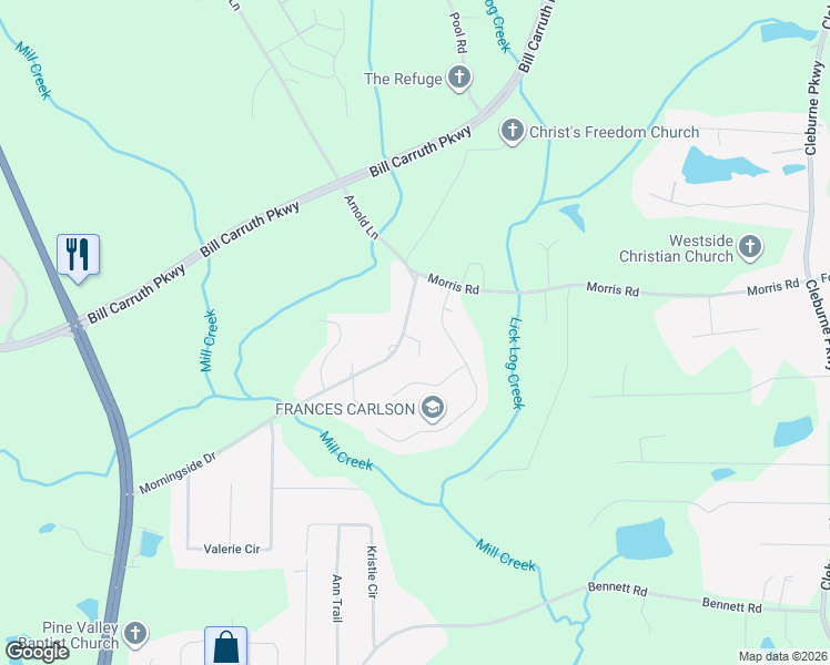 map of restaurants, bars, coffee shops, grocery stores, and more near 726 Morningside Drive in Hiram